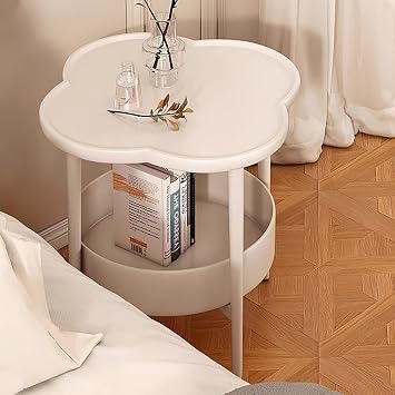End Table, Sofa & Console Flower Shape Snack Side Table with Stand, Modern Decorative Side Coffee Table with Load-Bearing 110lbs for Home Bedroom Living Room Kitchen White/19.7 * 19.7in
