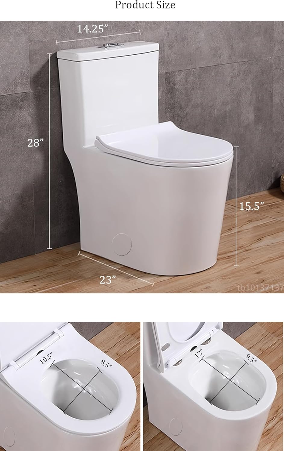 12" rough-in Small One Piece Toilet Dual Flush 1.1/1.6 GPF Soft Closing Seat,White Suitable for Tiny Bathrooms