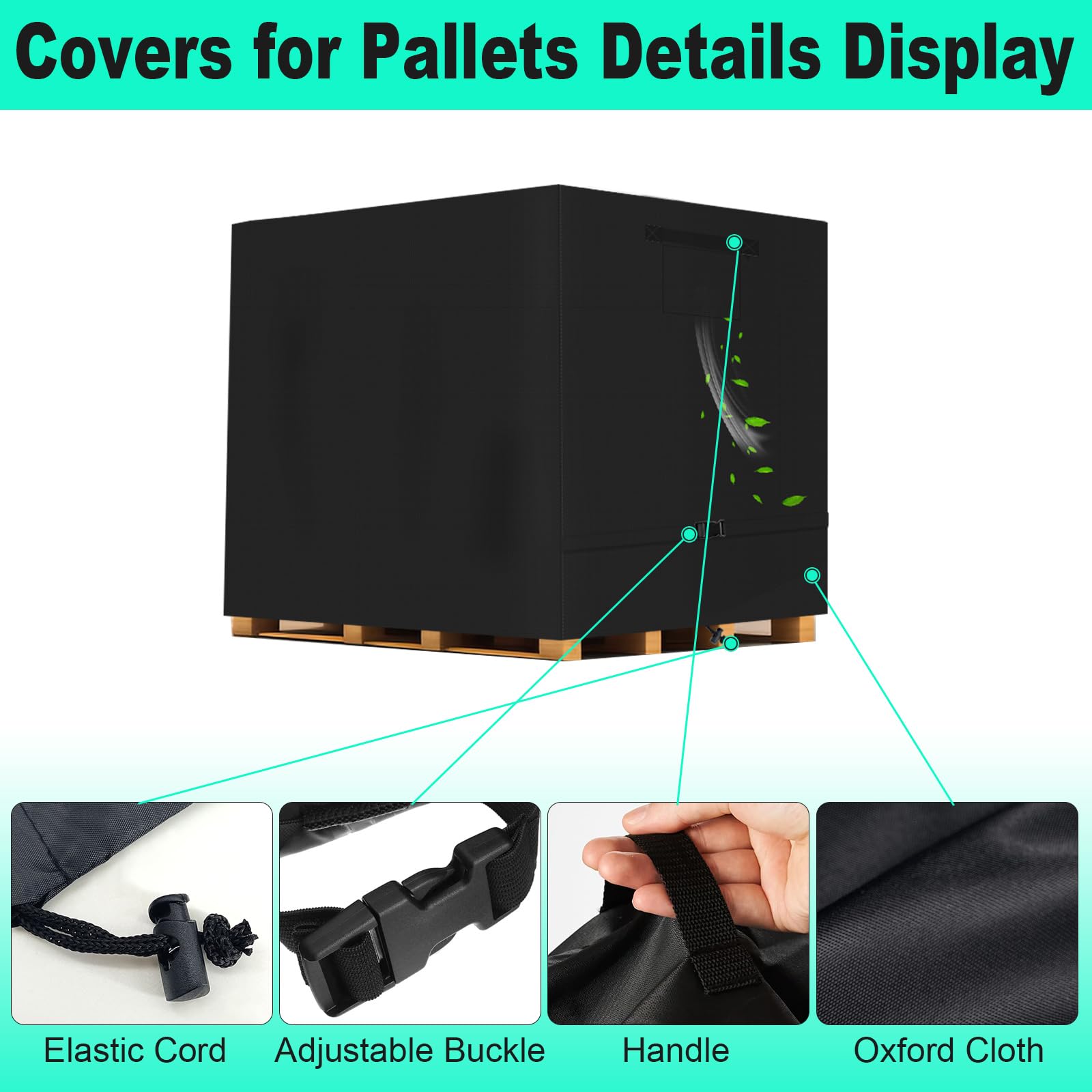 Copertura Pallet, Oxford 600D impermeabile, 122x152x122 cm, Nero | Copertura per pallet/europallet e scatole in rete metallica, telone Oxford 600D, resistente agli strappi.