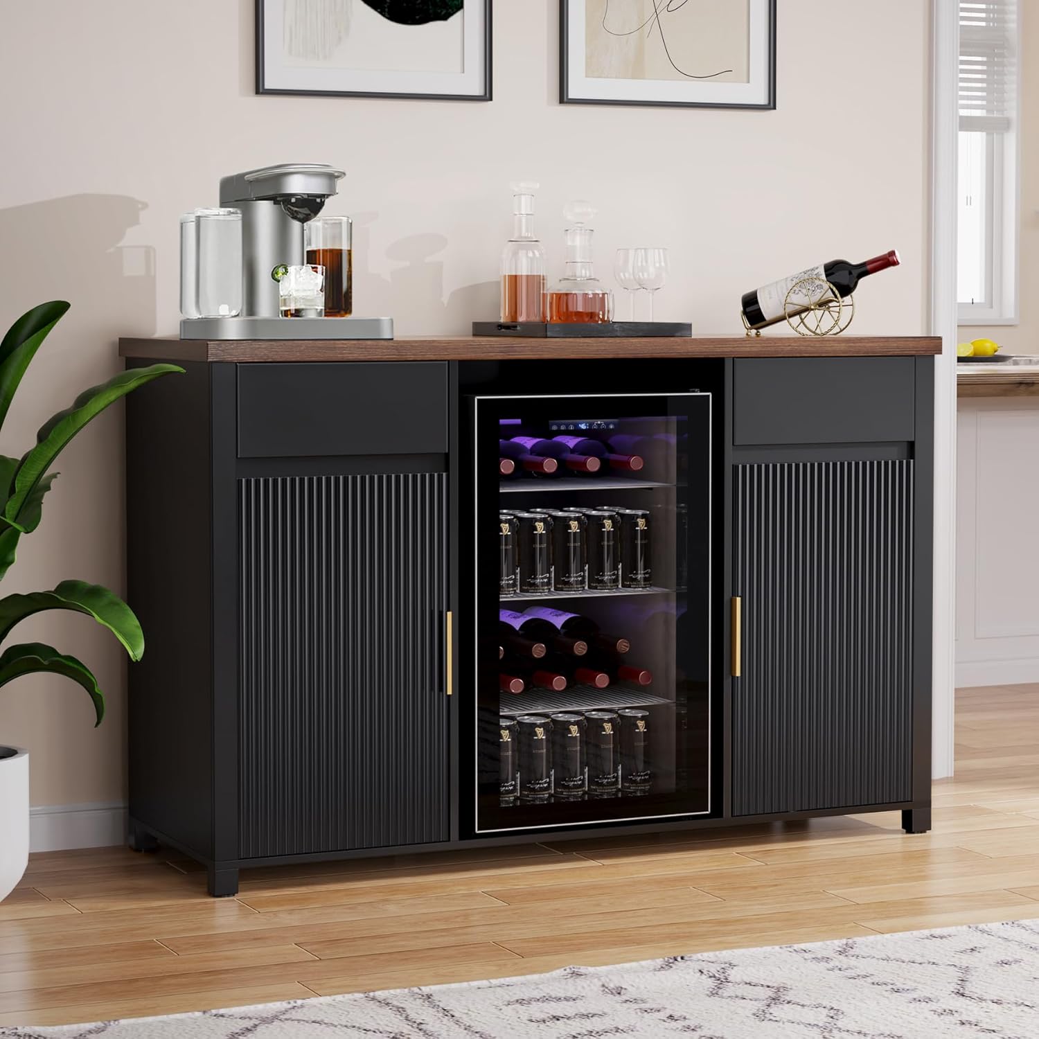 GDLF Armario grande para barra de café con espacio para refrigerador, mini gabinete para refrigerador con almacenamiento de vino, mesa de aparador