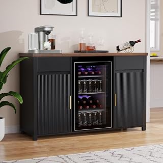 GDLF 53.2" Coffee Bar Cabinet with Mini Fridge Space, Fluted Modern Buffet Sideboard, Wine Rack, Drawers & Outlets