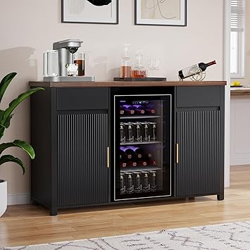 GDLF Large Coffee Bar Cabinet with Fridge Space, Mini Fridge Cabinet with Wine Storage, Buffet Sideboard Table for Home, Fluted Modern Design,53.2 L