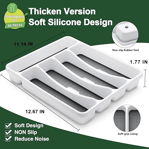 Miniatura 4 de AIVIKI - Juego de cubiertos de 60 piezas con organizador, juego de cubiertos de acero inoxidable para 12, juegos de cubiertos para restaurante en el