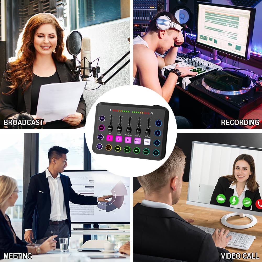 Zestaw sprzętu do podcastów OFFCUP, konsola miksująca, mikser audio ze statywem, mikrofon pojemnościowy, interfejs audio USB-C do komputera, laptopa, telefonu, karta dźwiękowa do transmisji na ży