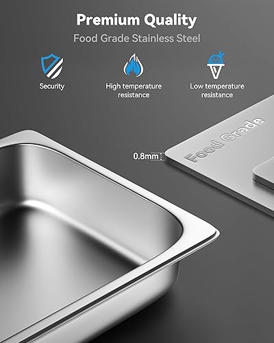 Miniatura 2 de Paquete de 6 sartenes de hotel de tamaño completo de 2.5 pulgadas de profundidad de acero inoxidable para mesa de vapor, 20.8 pulgadas de largo x