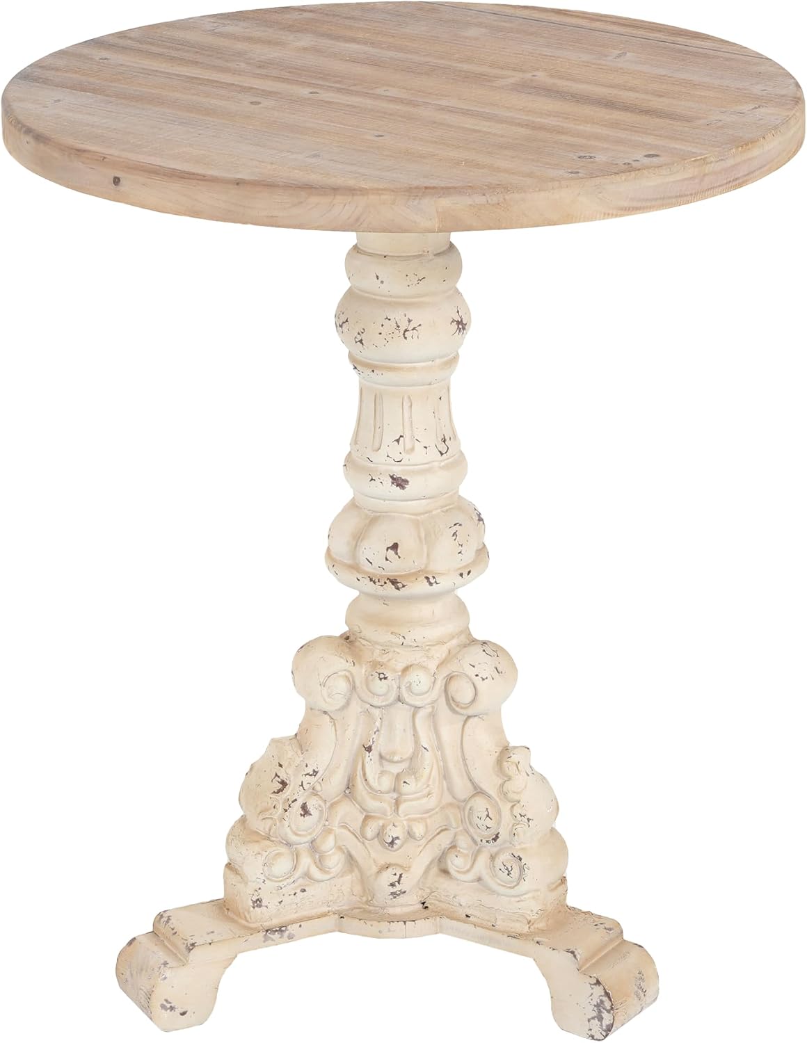 Christopher Knight Home Jorine Round End Table, Vintage Side Table, Wooden Tabletop, Lightweight Concrete Worn Base, Mid-Century Small Accent Coffee Desk for Living Room Bedroom Home Decor, Natural