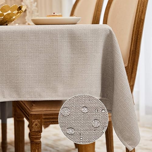 Mantel rectangular de lino sintético, impermeable y resistente a las arrugas, mantel decorativo oblongo, para cocina, comedor, fiesta, bufé (beige,