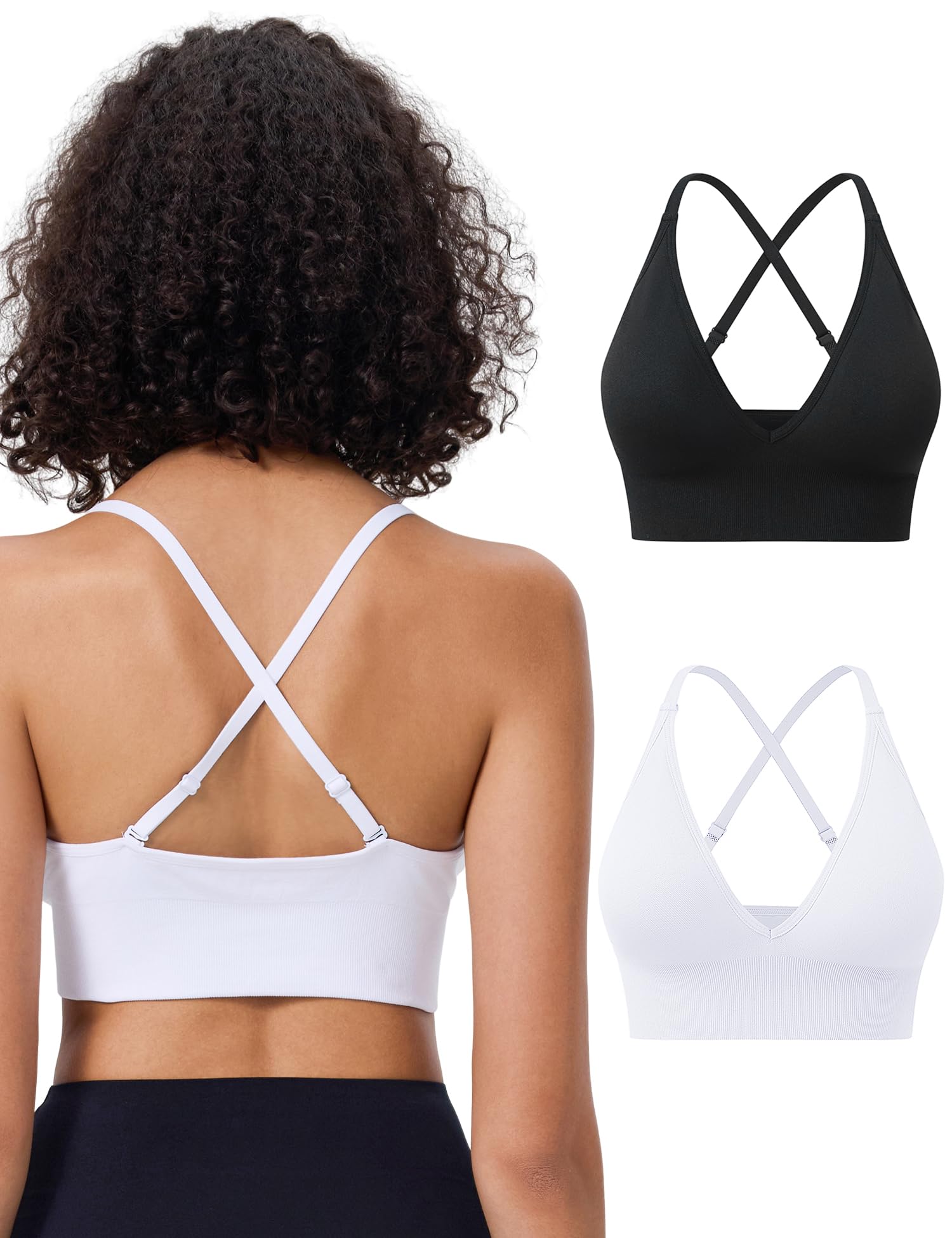 Heersan Sport-BH Damen Push-Up Yoga BH Ohne Bügel V-Ausschnitt Workout Top | Mittlerer Halt Sports Bra, Abnehmbaren Gepolstert, Große Brüste, Sportunterwäsche Spaghetti Top Fitness, Atmungsaktiver BH