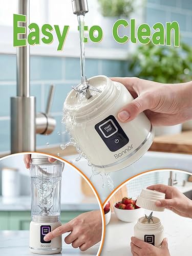 Miniatura 4 de Cordless Detachable Portable Blender,20oz,BPA Free,6 Stainless Steel Blades,Leak-Proof & Insulation Sleeve,USB-C Rechargeable,Dishwasher Safe (White)