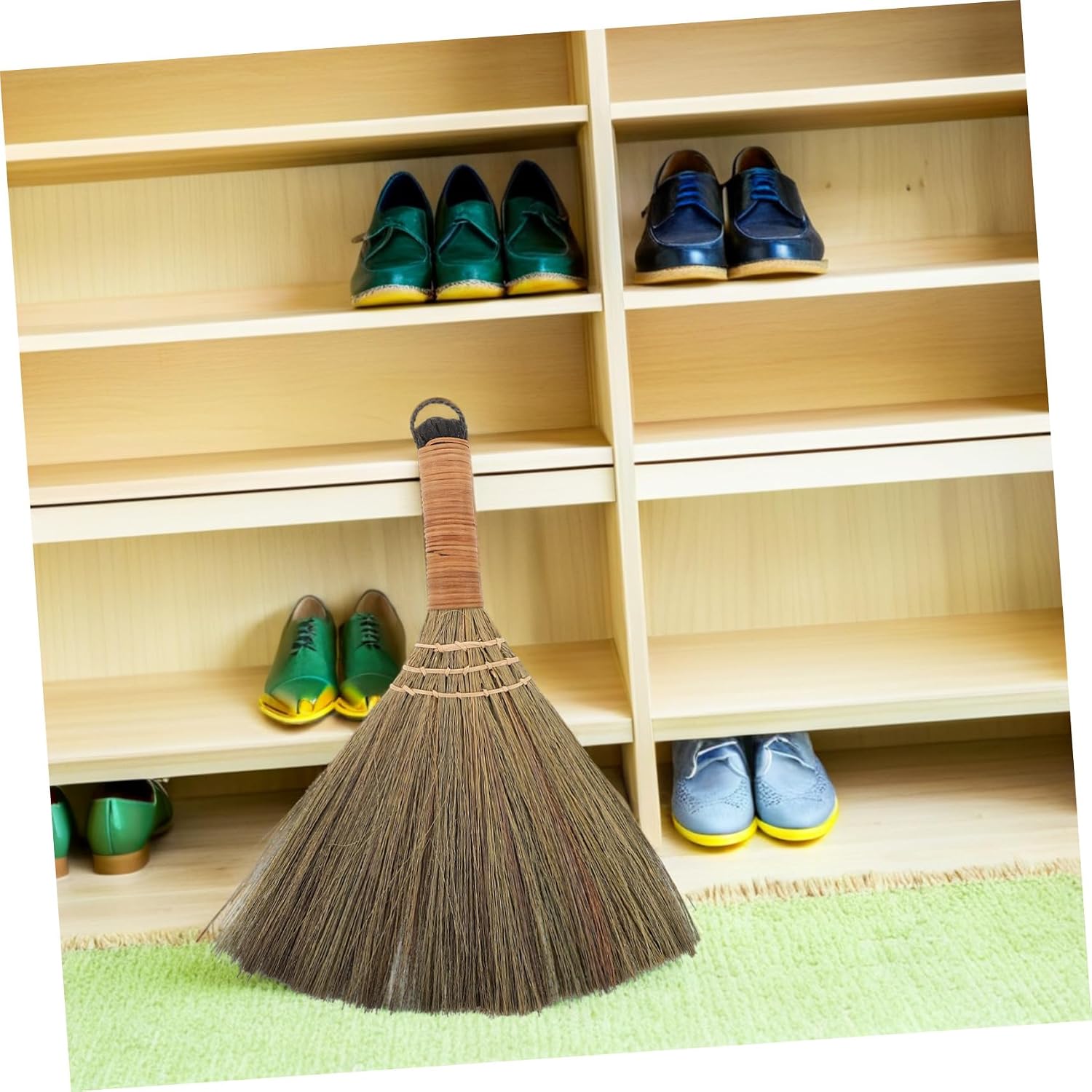 VILLCASE Small Brooms 2-Pack Hand-Woven Soft Bristle Indoor Broom with Comfortable Wrapped Handle Compact Sweeping Tool for Kitchen Sofa Desk and Outdoor Cleaning