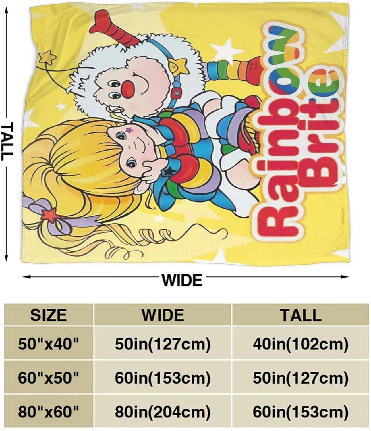 Jasongamo Rainbow Brite Ultra-Soft Micro Fleece Blanket Couch for Adults Or Kids 50"x 40"