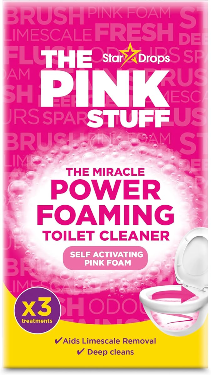 The Pink Stuff Miracle Power Foaming Toilet Cleaner - Deep Cleaning Self Activating Pink Foam For Tough Stains Odor Limescale Removal And More - 3 Treatments