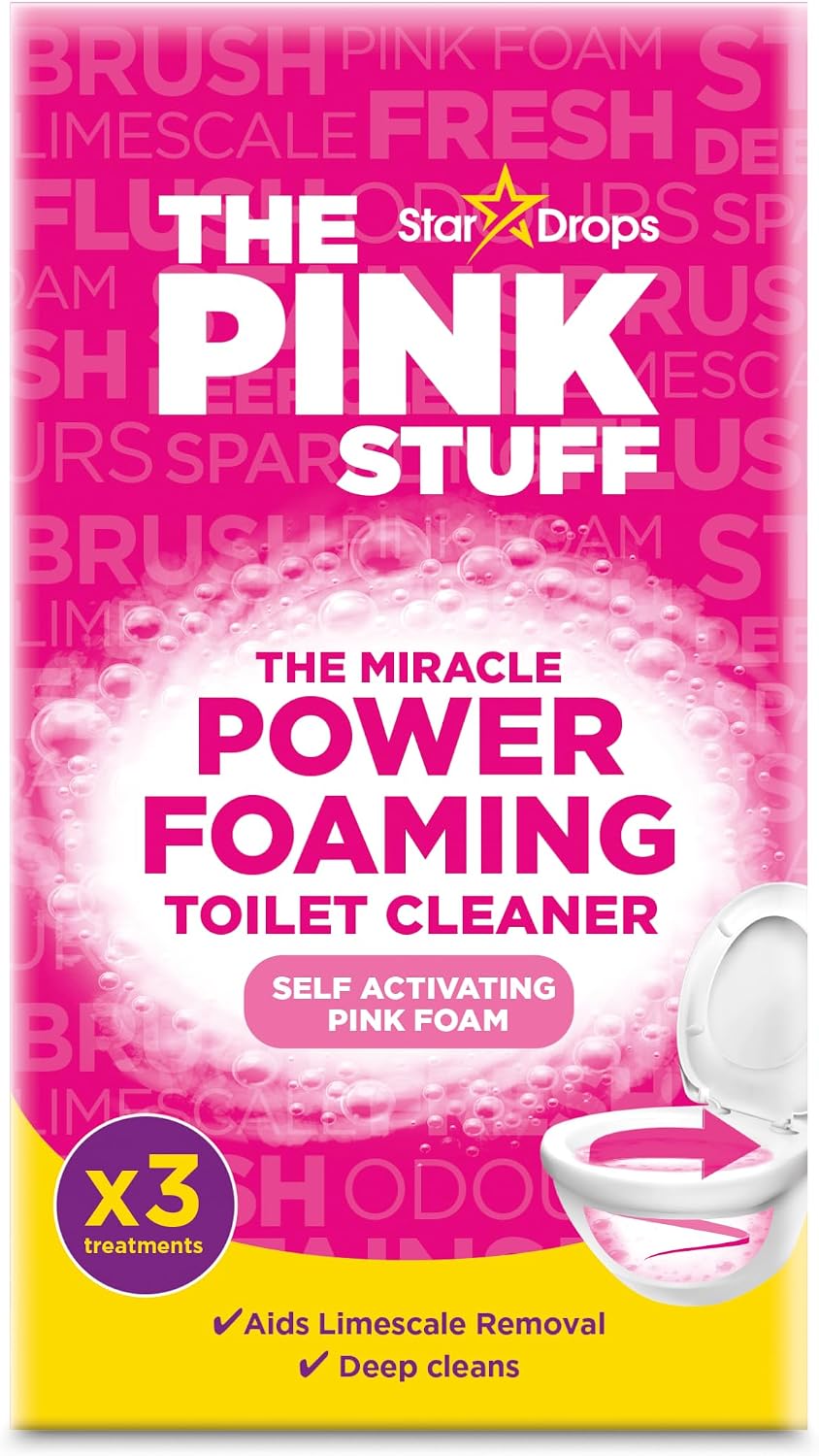 The Pink Stuff Miracle Power Foaming Toilet Cleaner - Deep Cleaning Self Activating Pink Foam For Tough Stains Odor Limescale Removal And More - 3 Treatments - Amazon product rated Grade B