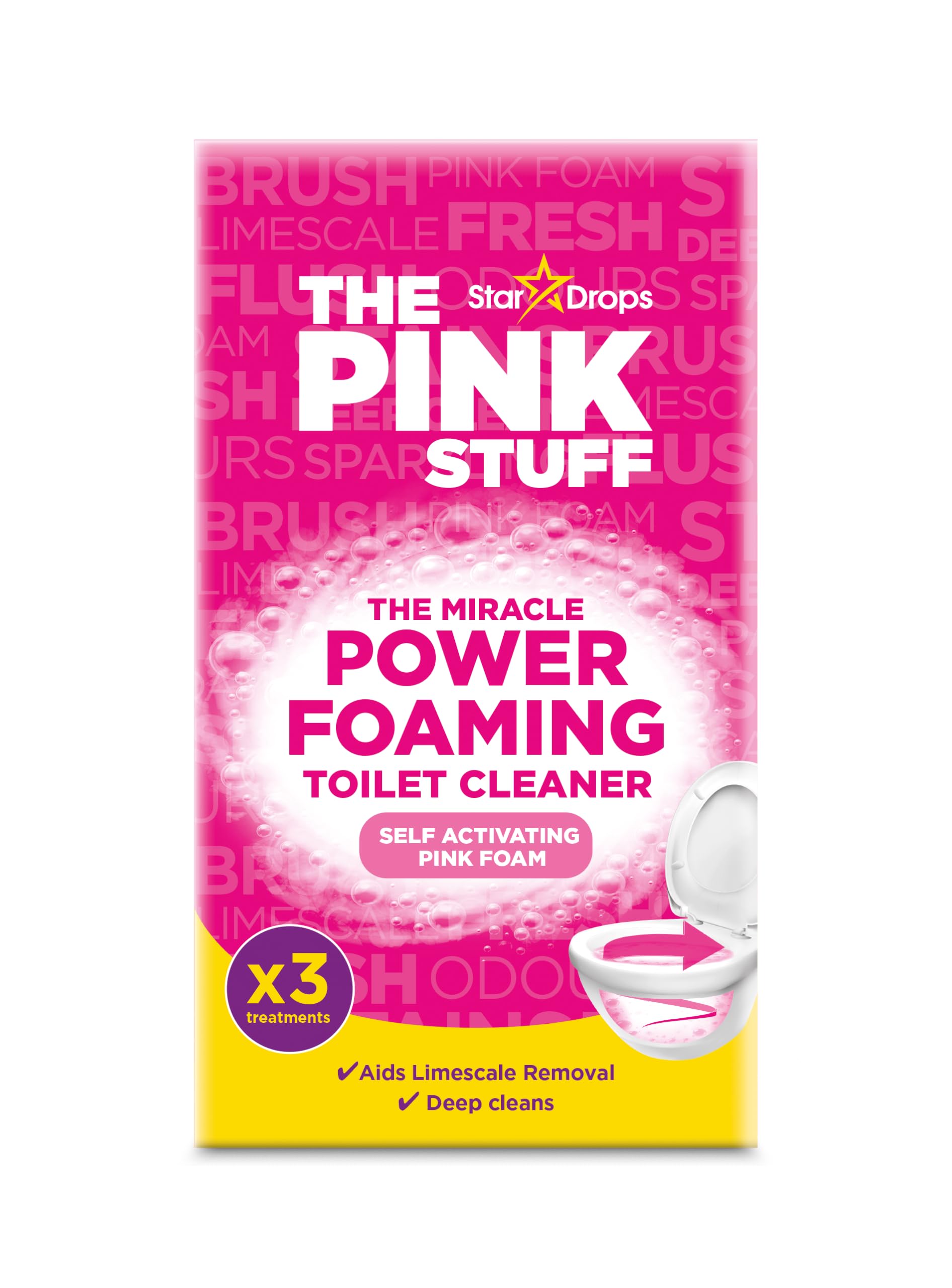 The Pink Stuff Miracle Power Foaming Toilet Cleaner - Deep Cleaning Self Activating Pink Foam for Tough Stains, Odor, Limescale Removal, and Much More! - 3 Treatments