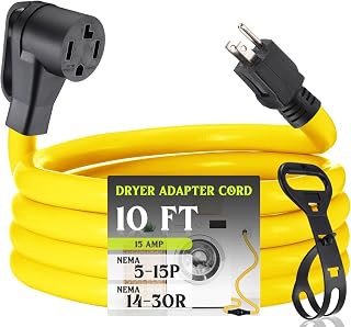Kanayu 10 ft Dryer Adapter Cord, NEMA 5-15p to 14-30r 3 Prong 15A 120V