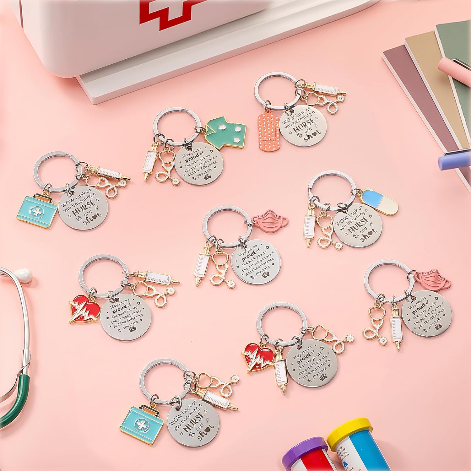 Kenning Christmas Nurse Keychain Gift for Women Practitioner Appreciation Keyring Gift Nurse Week Graduation Party Favor - Image 6