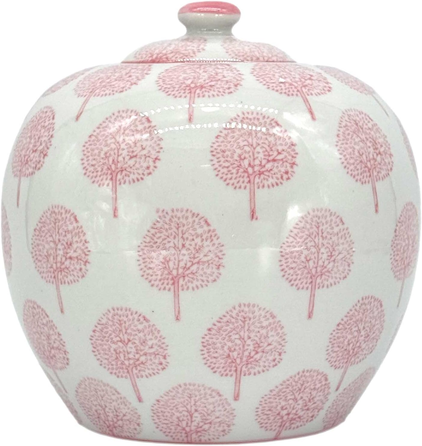 Galt International 8" Pink and White Dandelion Floral Chinoiserie Jar w/Lid- Ginger Jar, Tea Storage, Decorative, Home Decor Vase