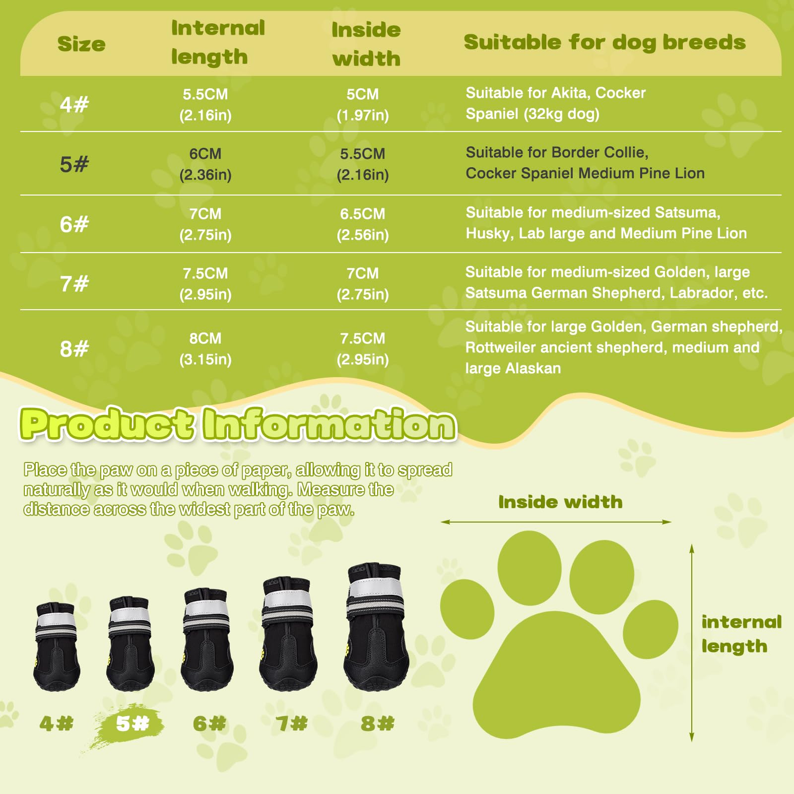 4 Pièces Chaussures de Chien Bottes Chien, Chaussure Chien Imperméables avec Sangles Réfléchissantes et Semelle Antidérapante pour Moyen Grand Chien (5#)