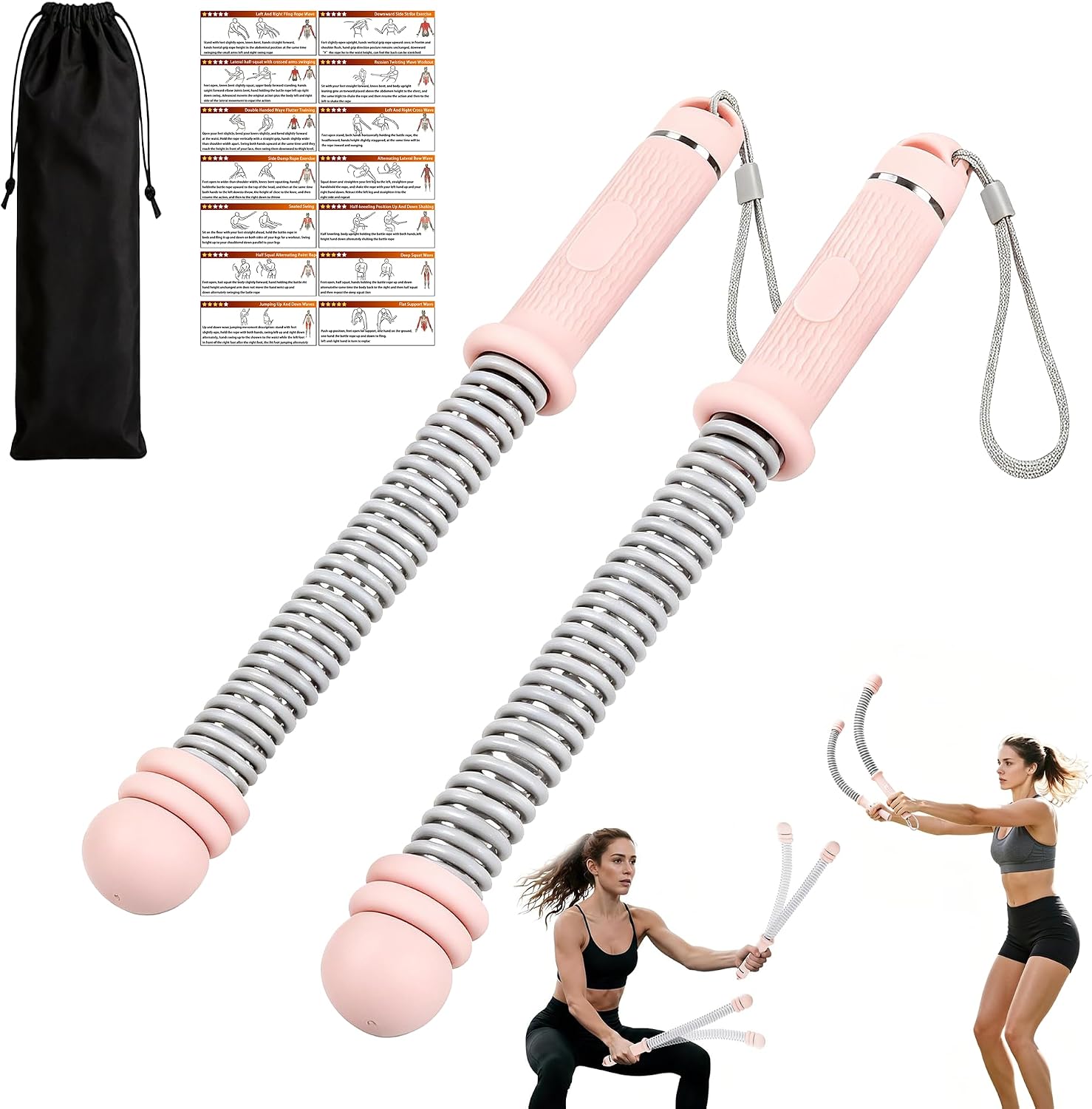 Portable Ropeless Battle Ropes, Adjustable Weights Cordless Battle Ropes for Home Gym with Storage Bag, Weighted Exercise Equipment for Low-Impact Workout, Strength & HIIT, for Men & Women