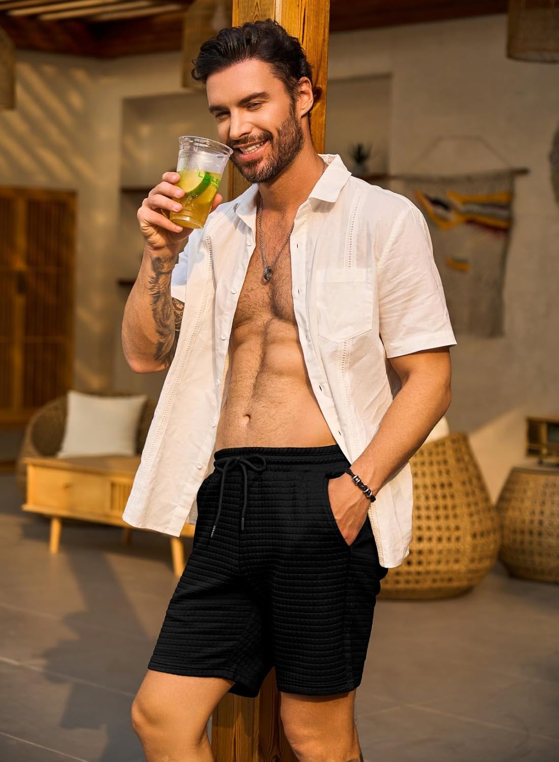 JMIERR Mens Sweat Shorts Casual Stretch Elastic Waist Waffle Workout Gym Short 7 inch Inseam Running Short with Pocket - Image 9