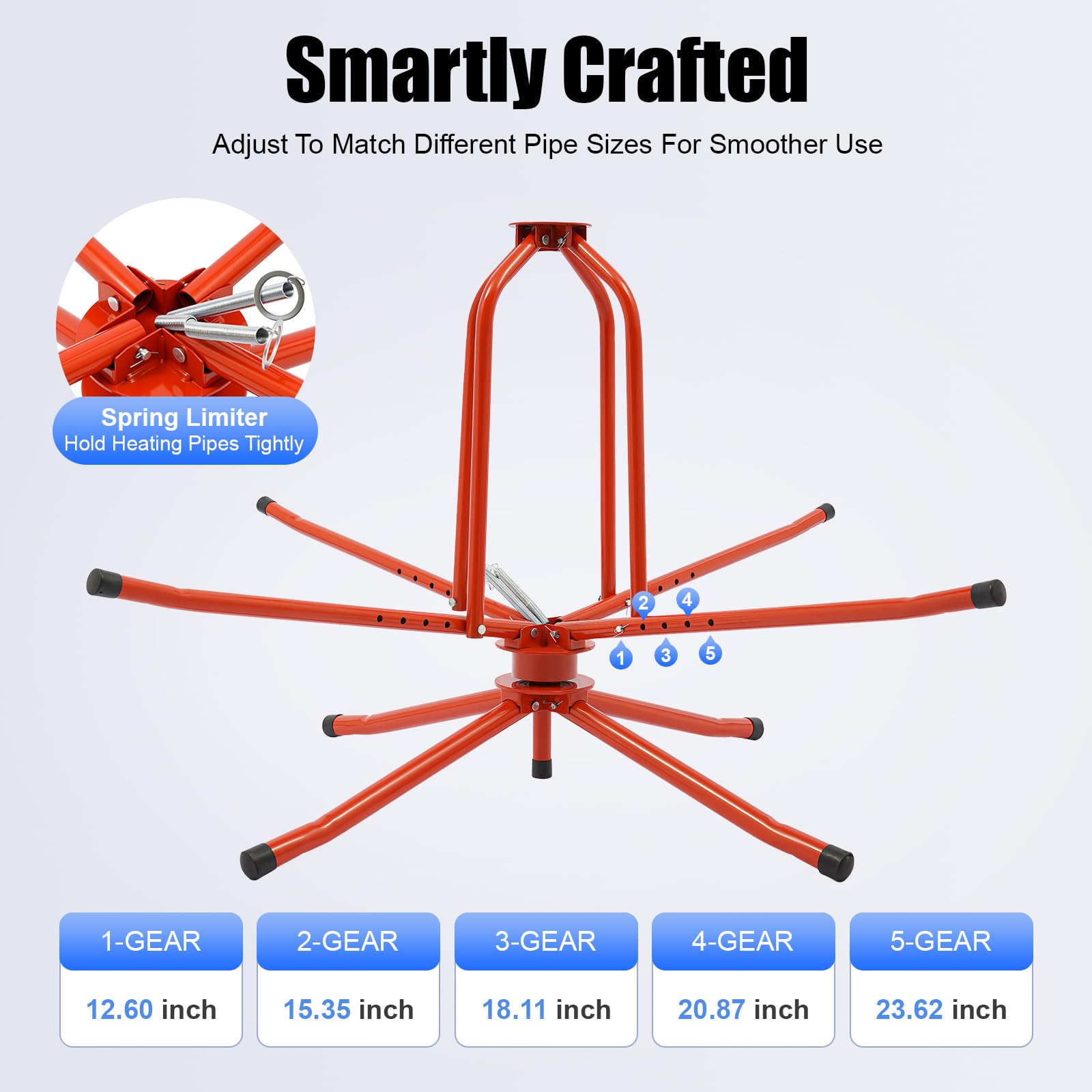 Bobinador de tubo calefactor para calefacción por suelo radiante, capacidad de carga de 440 libras, diseño de doble rodamiento, ajustable de 12,6 pulgadas y 19,69 pulgadas, plegable y bolsa portátil