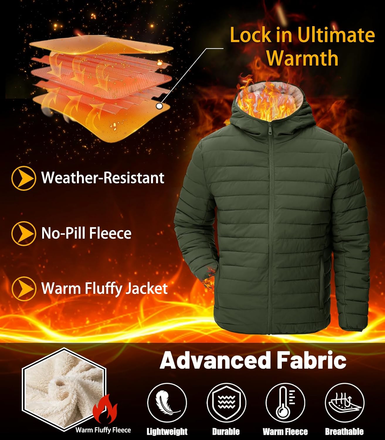 MAGNIVIT Men's Puffer Jacket with Hood Water Resistant Windproof Fleece Sherpa Lined Winter Coat Insulated Down Jackets - Image 5