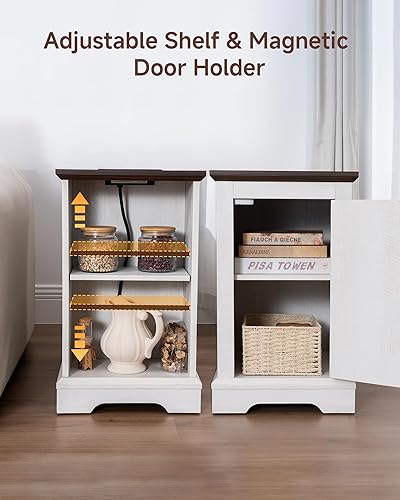 Miniatura 7 de Mesa auxiliar estrecha con estación de carga, mesa auxiliar de 13.8 pulgadas de ancho con almacenamiento para sofá o cama con salidas y puertos USB,