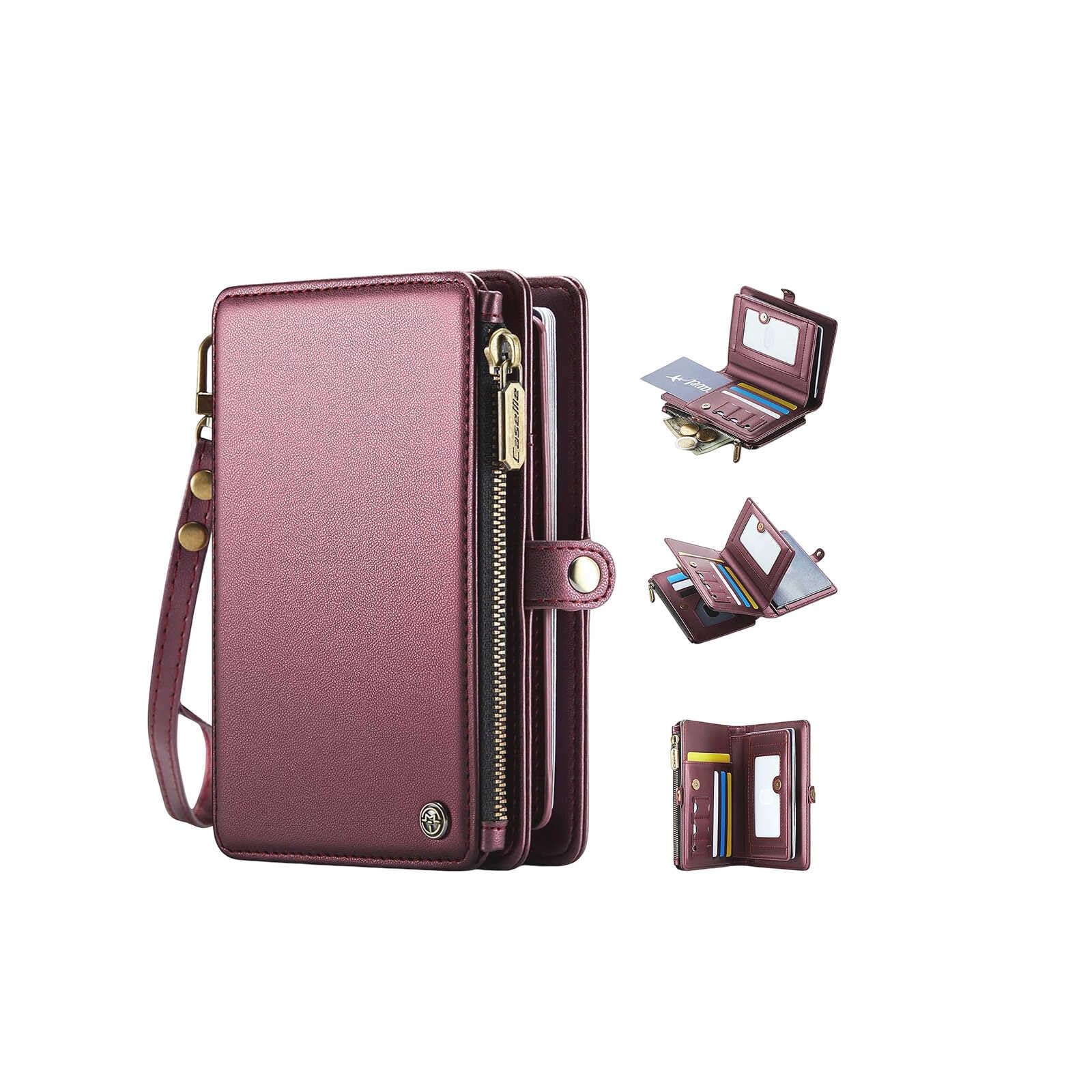 XIMAND Passport Wallet with AirTag Holder, RFID Blocking Passport Holder for Travel Family, PU Leather Document Organizer with 11 Card Slots & Wrist Strap, Wine-image-33