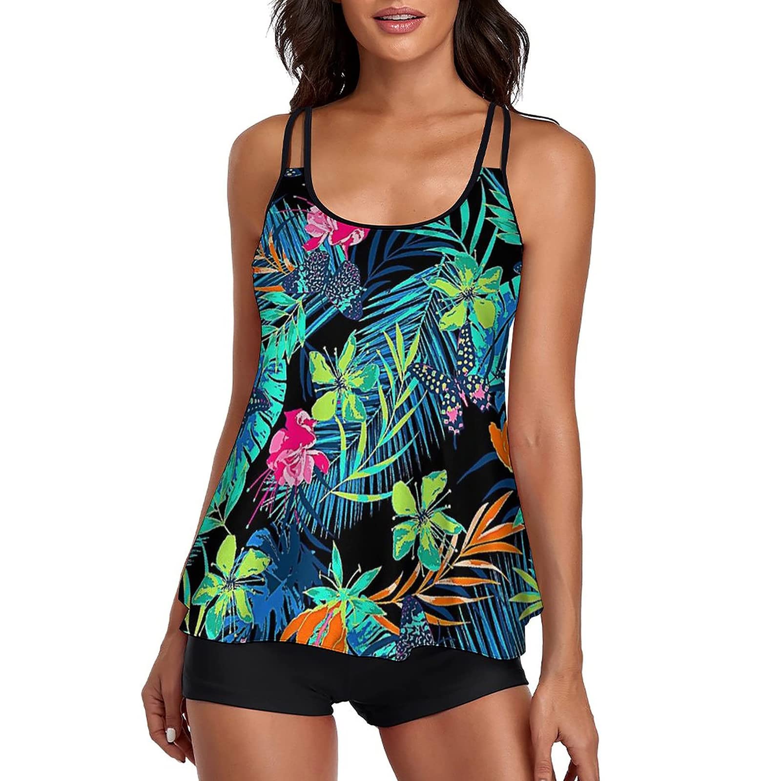 HANERDUN Trajes de Baño Mujer Bañadores Bikini Push up Sexy de 2 Piezas con Correas Ajustables y Pantalones Cortos de Cintura Alta