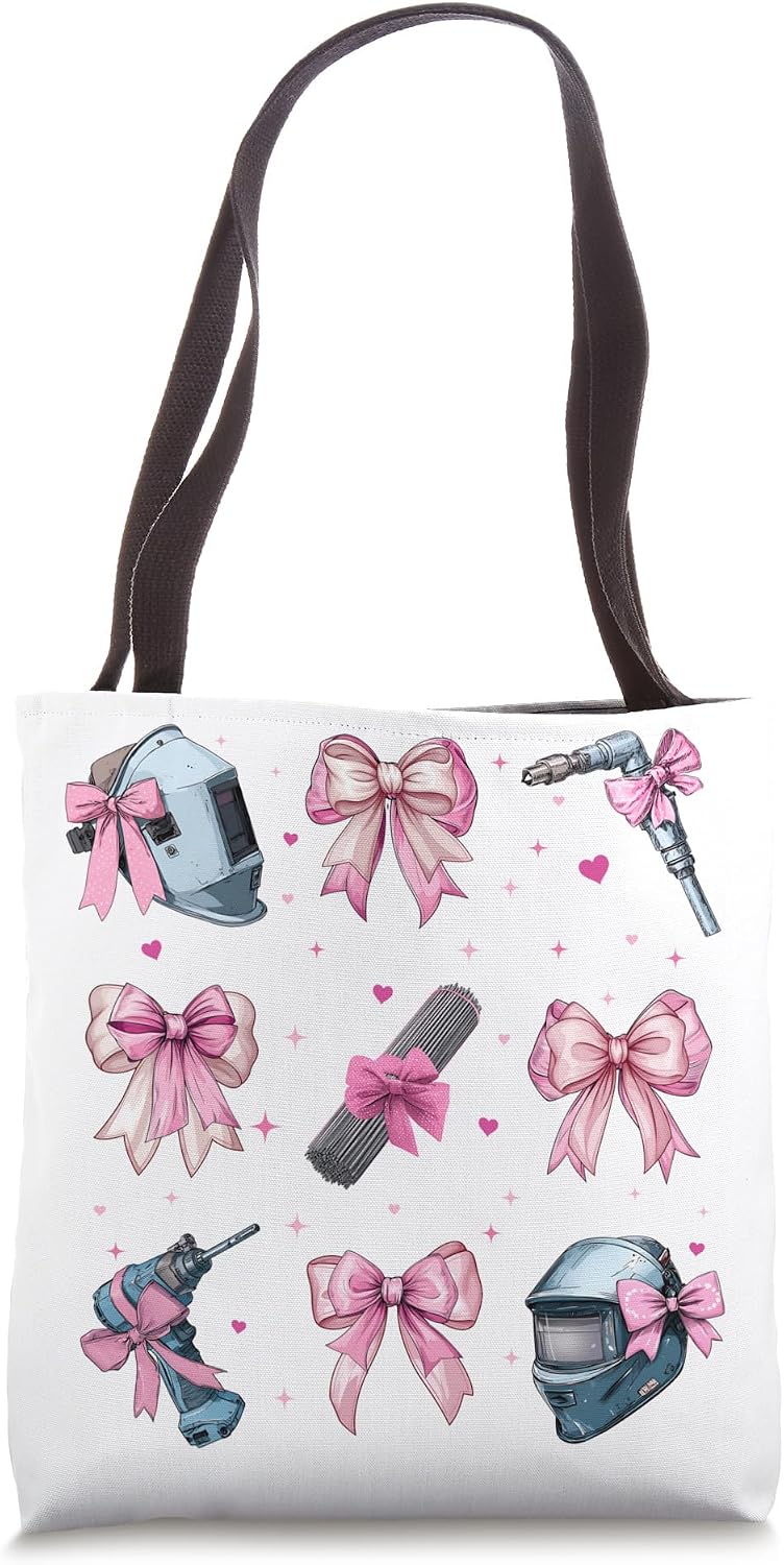 Welding Welder Weld Girl Coquette Bow Pink Mom Tote Bag