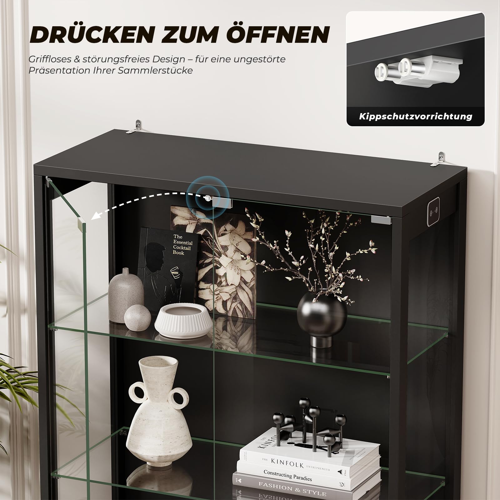 BROTTAR Vitrine mit Glastüren und 3-Farbiger LED-Beleuchtung
