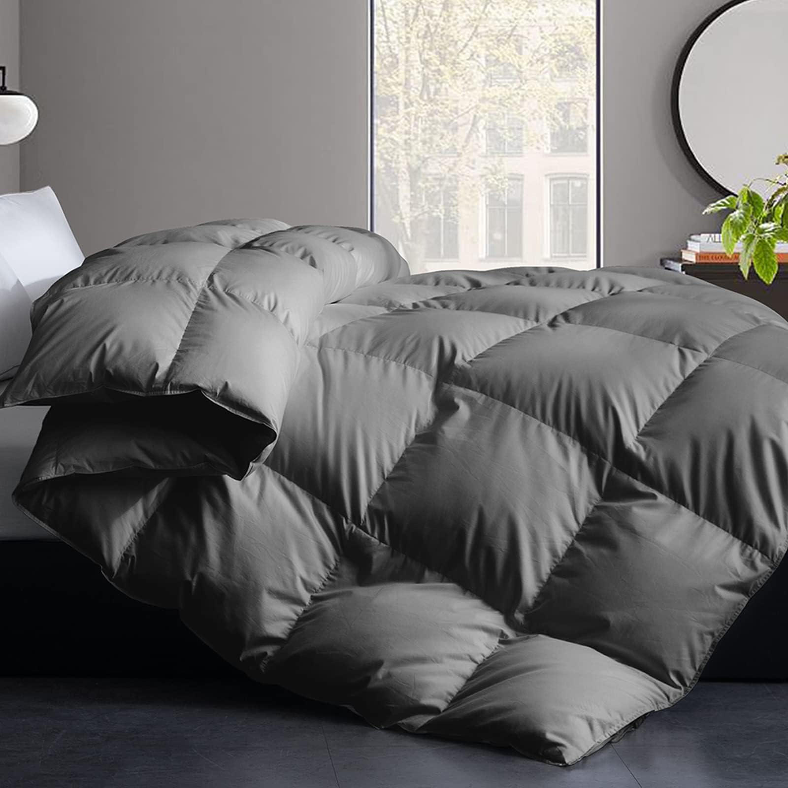 Cosybay Oversized King Size Feather Comforter Filled with Feather & Down- All Season Grey Down Duvet Insert- Luxurious Hotel Bedding Comforters with 100% Cotton Cover - Oversized King (116 * 98Inch)