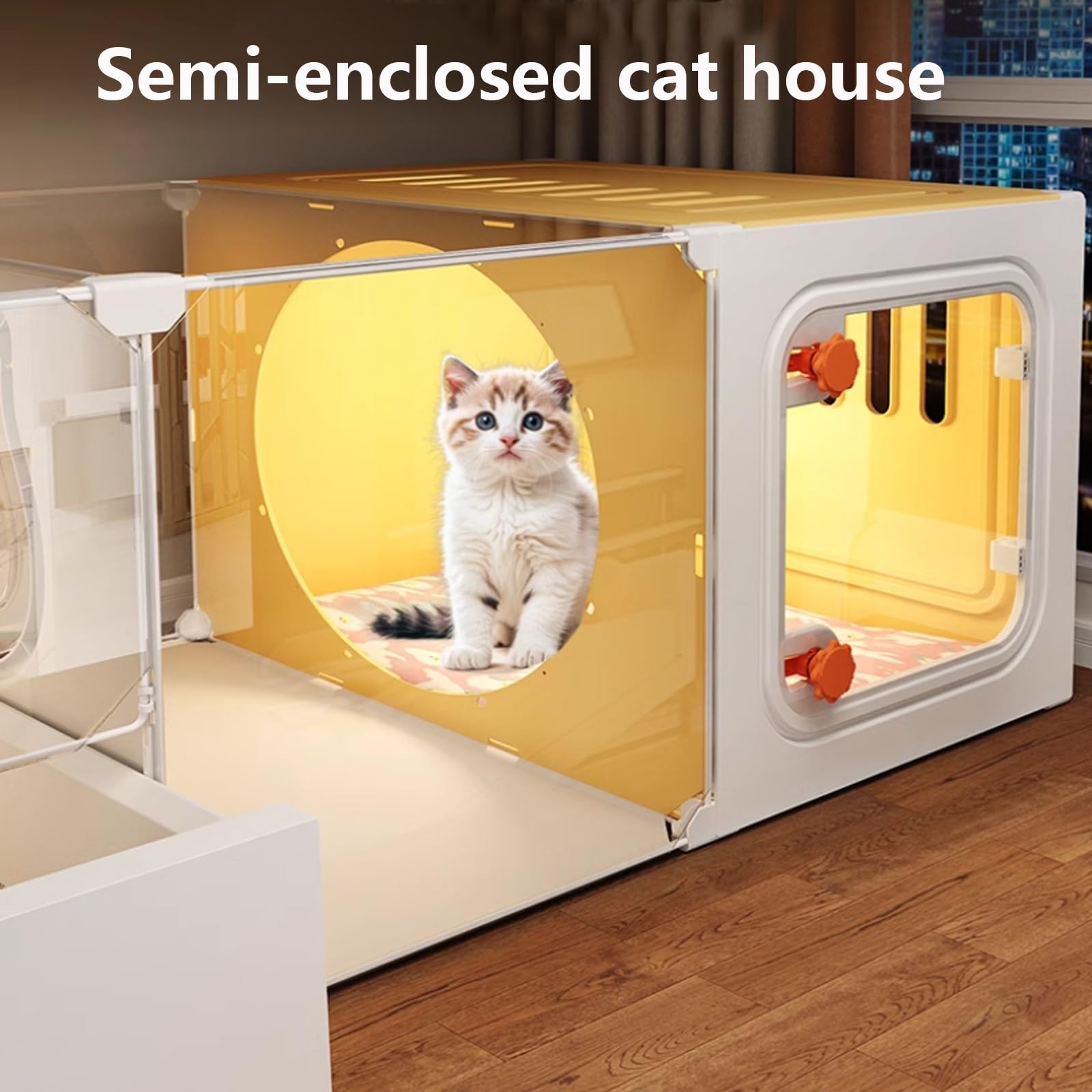Transparent Enclos pour Chat avec Bac À Litière, Cage Intérieure DIY pour Animal Domestique, Grande Zone d’Exercice pour Chat (70 * 35 * 35cm)