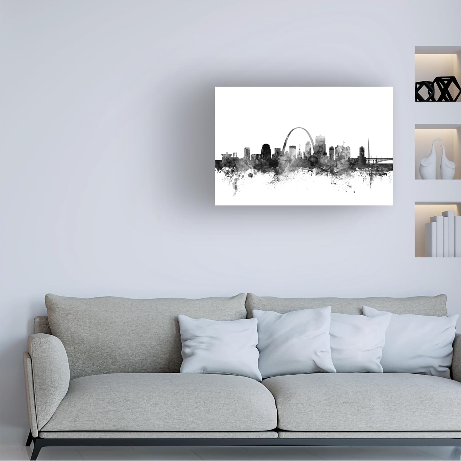 Wrapped Canvas Wall Art - Michael Tompsett 'St Louis Missouri Skyline B&W' Wall Art for Living Room, Bedroom, or Office Décor - 12x19