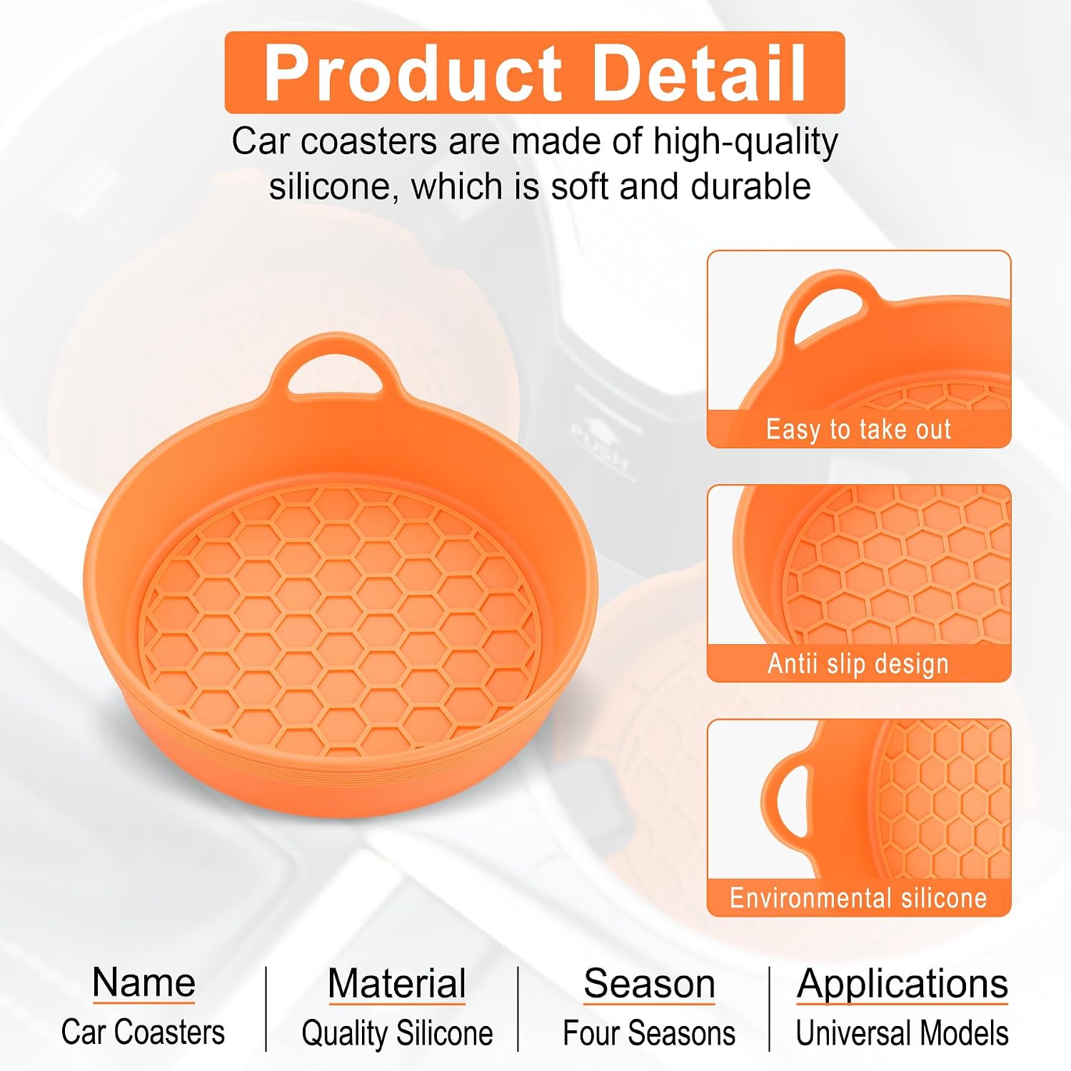 SINGARO Car Cup Holder Coaster, 4PCS Silicone Cup Holder Insert, Universal Non-Slip Cup Holders, Car Interior Accessories for Women and Man, Orange image 4