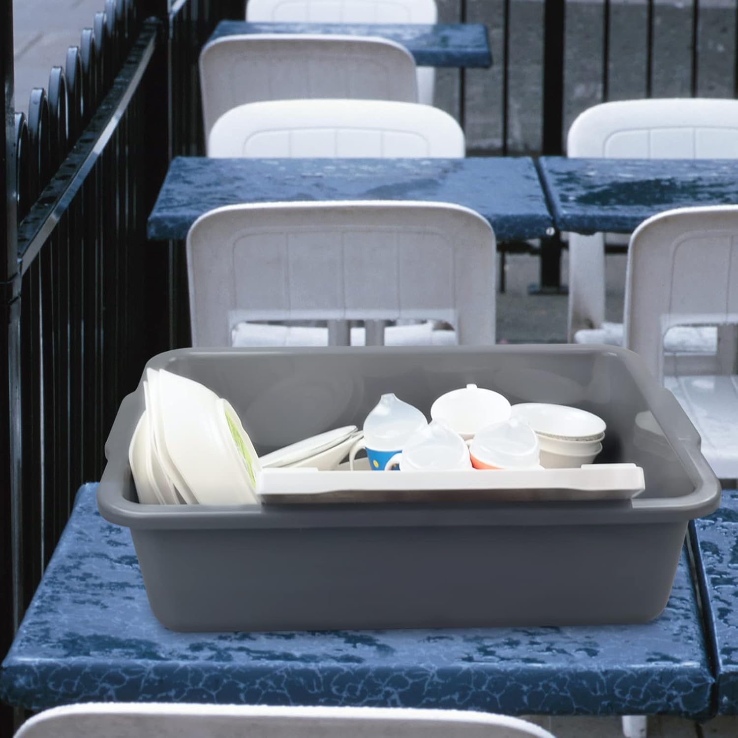 4-Pack 32 L Large Commercial Bus Tubs, Plastic Utility Bus Box, Gray