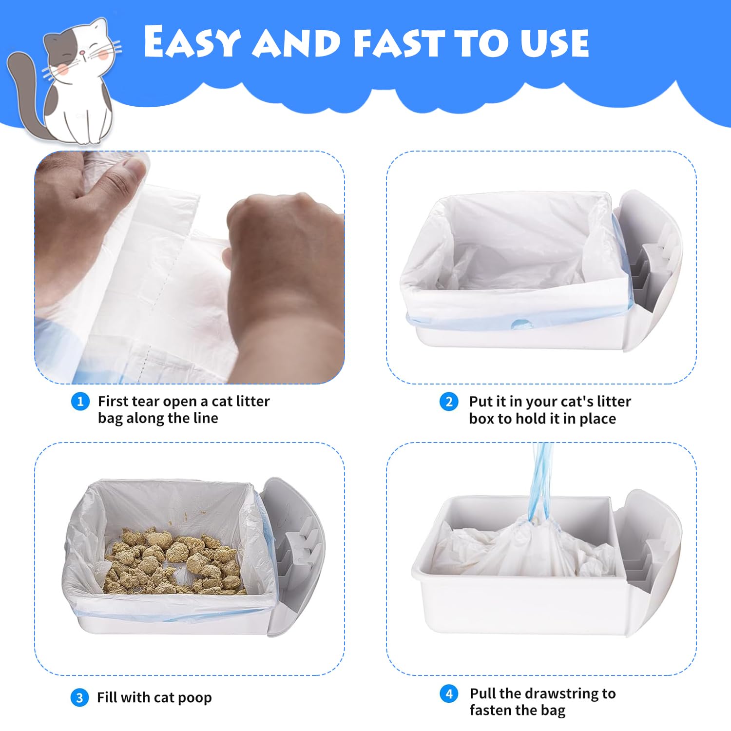 Lot de 120 sacs à litière pour chat, compatibles avec litière robot 3/4, sacs à litière automatiques auto-nettoyants, 66,8 x 40 cm