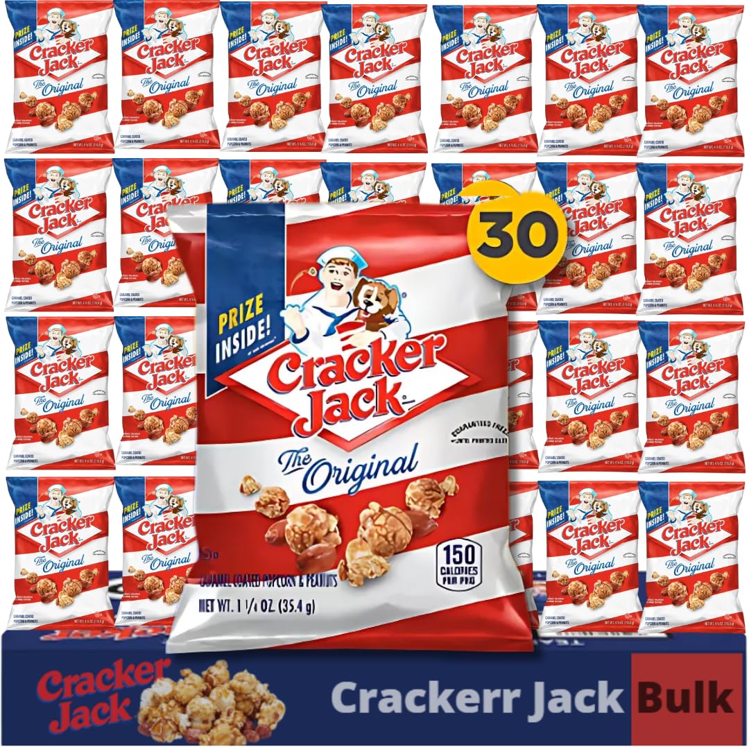 Sweet and Salty Popcorn Individual Bags, 30 Count Bulk Pack- Classic Original Caramel Coated Popcorn and Peanuts, On-the-Go Snack by Crackerr Jack