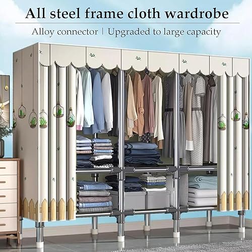 Miniatura 3 de large closets Assemble Wardrobe Closet Rugged Metal Frame Wardrobe Rack with Thick Cloth Cover Armoire Wardrobe Closet with Hanging Rods