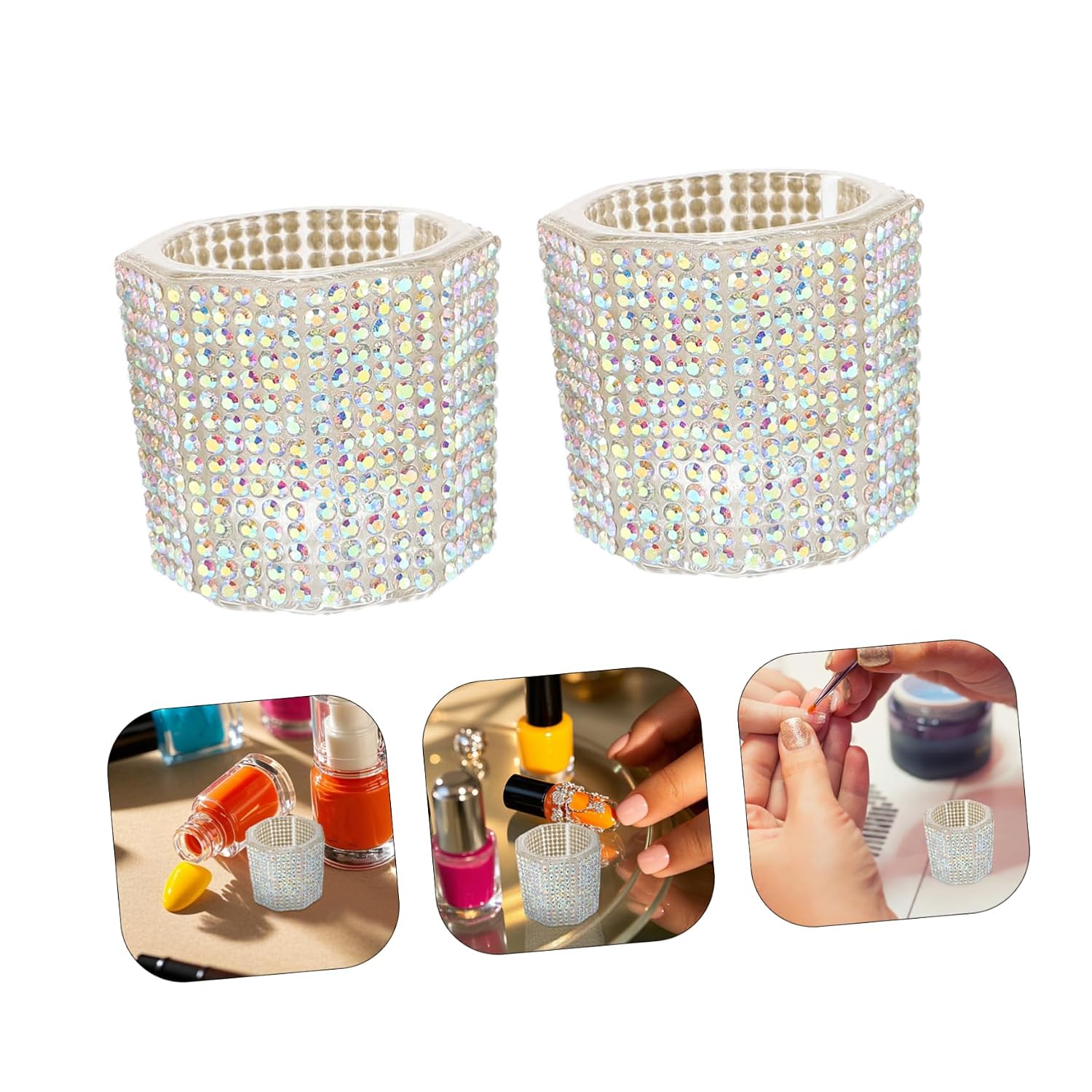 3pcs Nail Art Cleaner Cup Glass Octagon Brush Dish