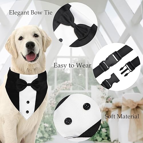 Miniatura 4 de Traje de esmoquin para perro, collar bandana de boda con corbatín, disfraz formal de esmoquin ajustable para perro, esmoquin de cumpleaños de
