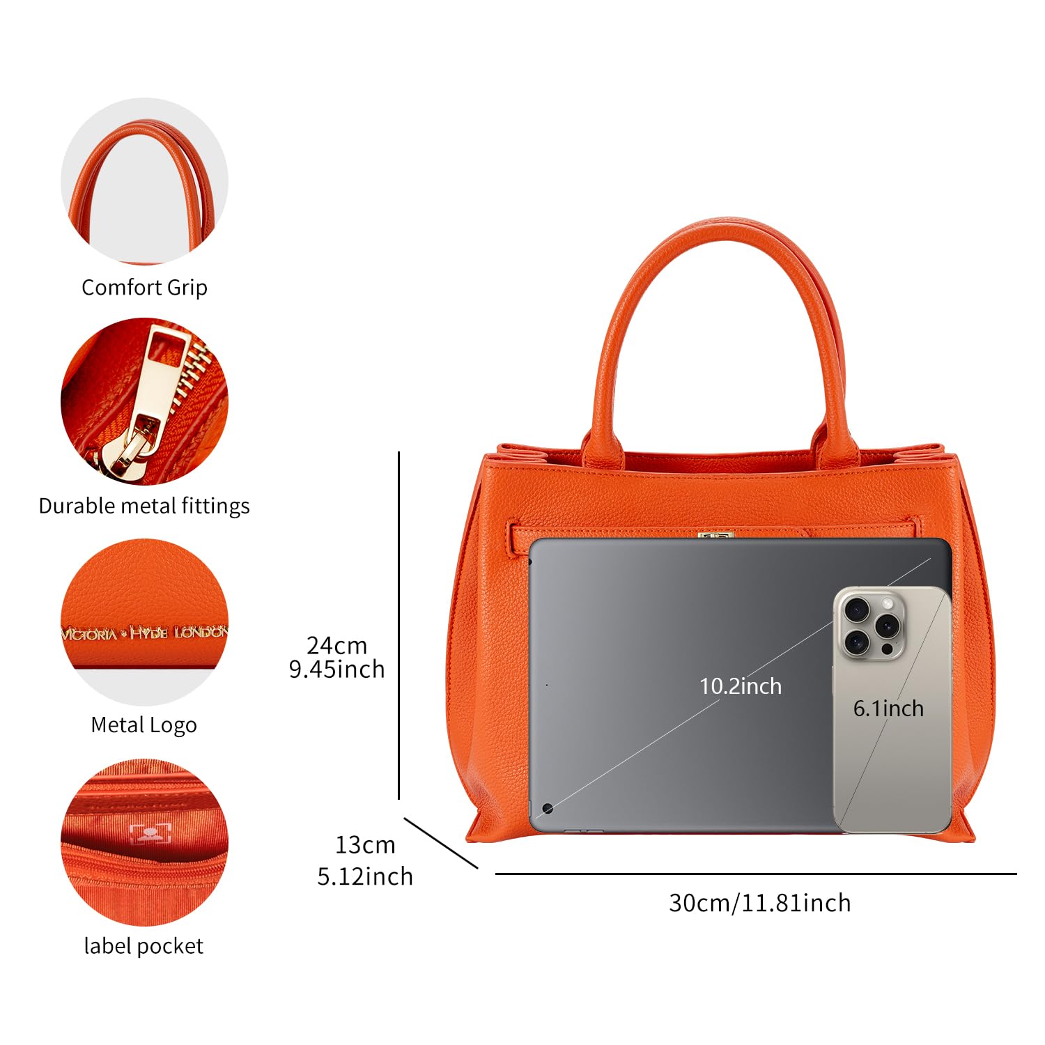 VICTORIA HYDE Borsa a mano da donna, grande, in pelle PU, borsa a mano nera elegante, borsa a tracolla da donna, per ufficio, lavoro, scuola