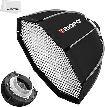 TRIOPO 35.4inch / 90 cm Portable Octagon Softbox, Soft Box with Bowens Mount,Quick Installation Softbox with Honeycomb Grid for Studio Strobe Outdoor Photography