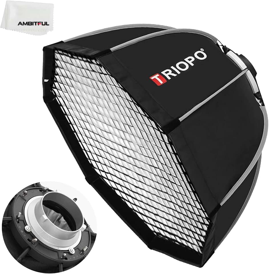 Triopo 90 cm portátil Photo Bowens Mount octagon guarda-chuva softbox, instalação rápida Softbox + grade favo de mel para estúdio estroboscópico fotografia ao ar livre (90 cm)