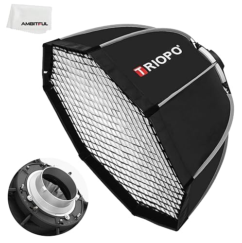 AMBITFUL 25.6inch / 65 cm Portable Octagon Umbrella Softbox, Quick Installation Softbox with Honeycomb Grid for Studio Strobe Outdoor Photography, Bowens Mount Compatible