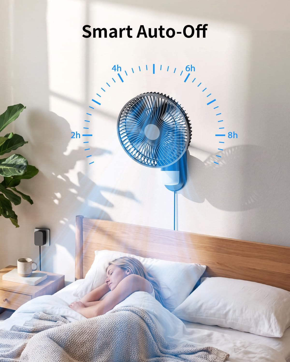 10 Inch Wall Mount Fan with Light and Remote Control – 90° Oscillating RV Fan, 4 Speeds Quiet Motor, 180° Manual Tilt, Timer Setting for Bedroom, Dorm, Home Office, Small Spaces