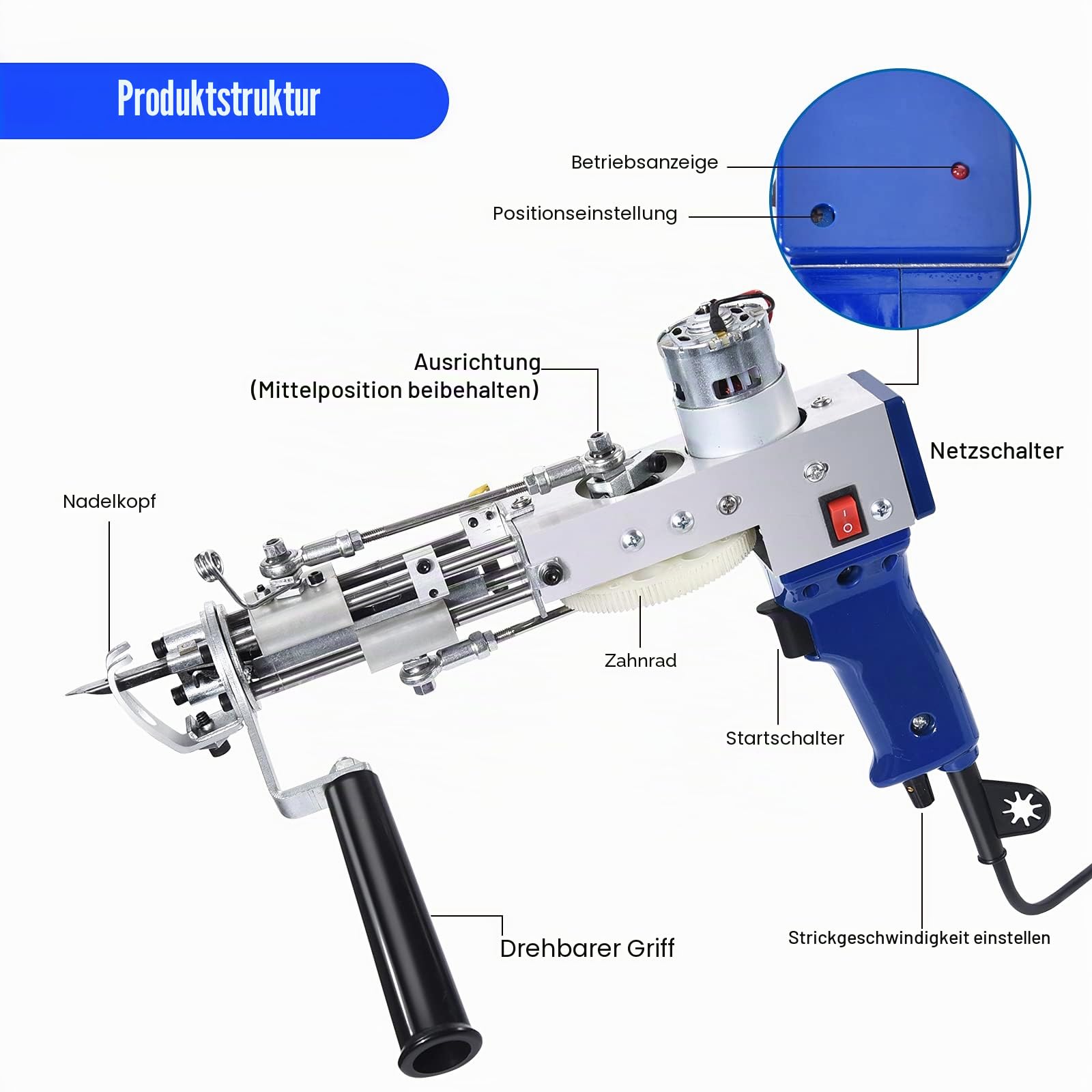 Vehipa Tufting Gun Cut Pile and Loop Pile 2 in 1 Electric Rug Gun Machine Starter Kit