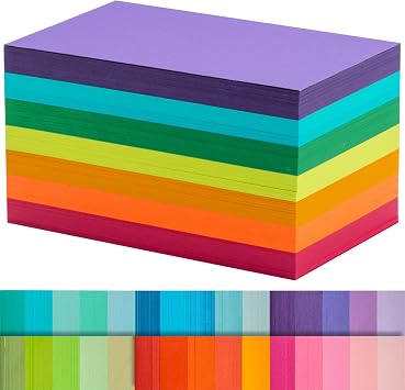Index Cards 301-Count 3x5 Inch,178GSM Heavyweight Set of 7 Colors Paper Multicolor Study Cards Rainbow