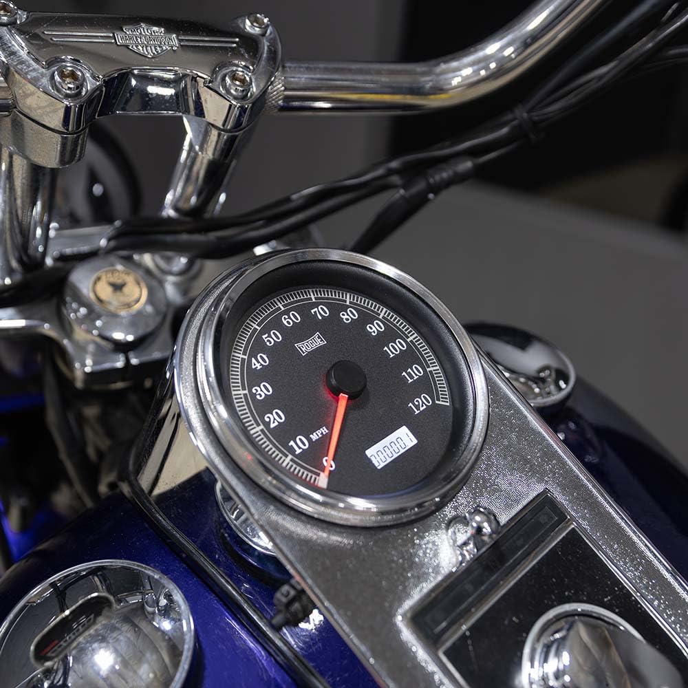 Rogue Motorcycle 120 MPH Speedometer Gauge Kit Fits 1996-2003 Harley Davidson FXST, FLST, FXDWG, FLHR Softail Models - Digital Odometer - Plug & Play - 4-1/4" Diameter