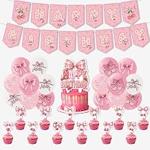 Pink Bow Cherry Birthday Party Decorations Supplies Pink Bow Basketball Party Decorations Includes Happy Birthday Banner Balloons Cake Toppers Cupcake Toppers for Girls
